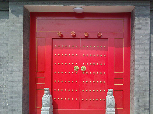 越城中国传统四合院系列朱红色中式木制大门木作